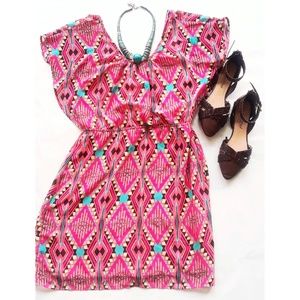 Coral Aztec Print Dress